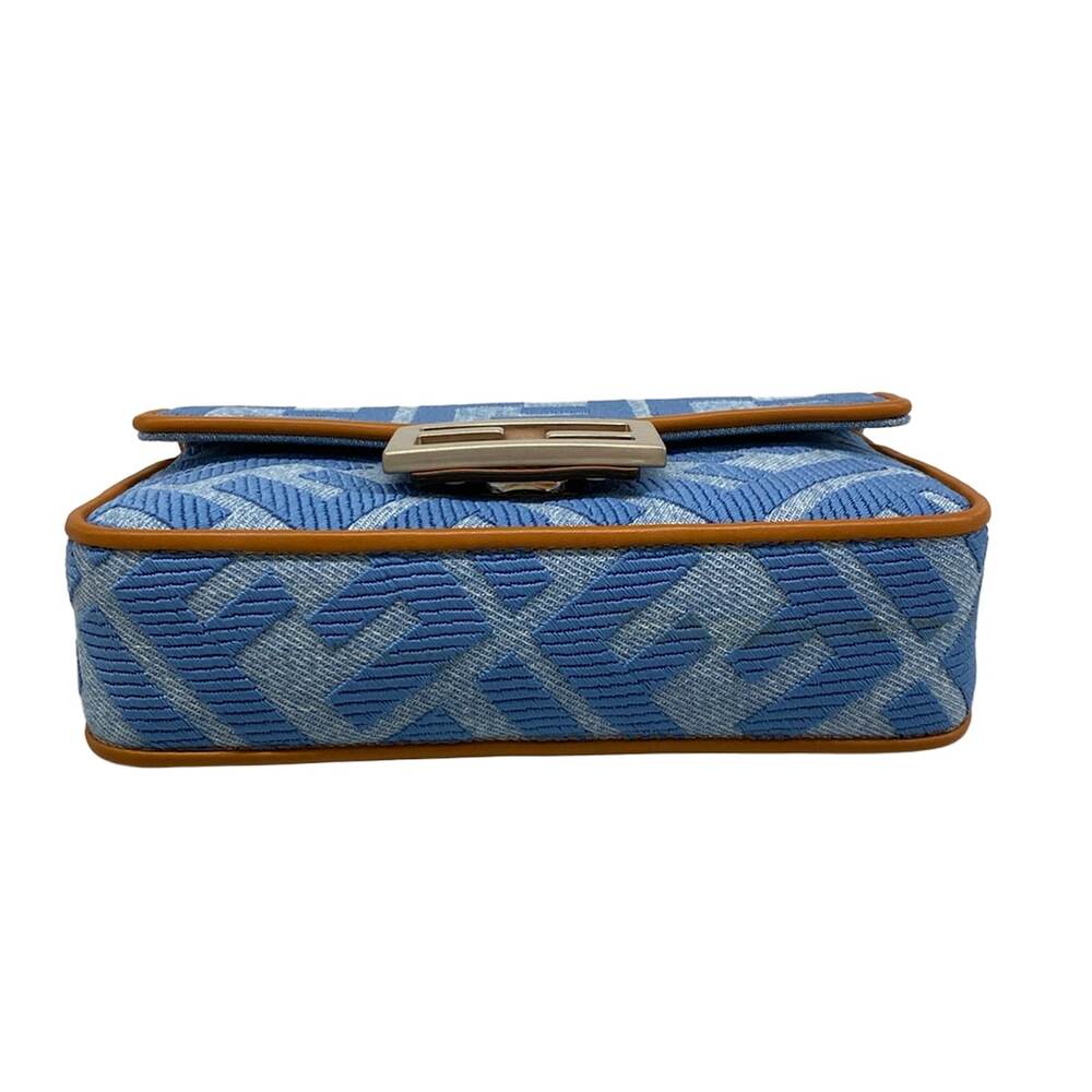 Fendi Baguette Mini Handbag 8BS017-AP4N Light Blue Brown Jacquard Leather - Picture 5 of 15